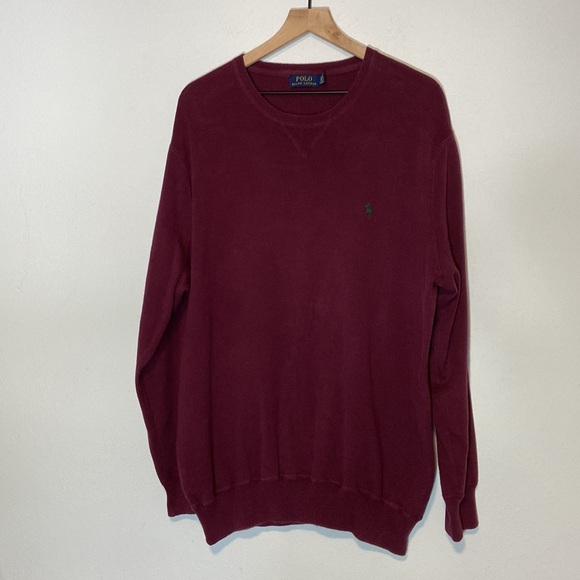 Polo Ralph Lauren Maroon W/ Green Pony Crewneck Pullover Large Tall Sweater - Picture 1 of 5